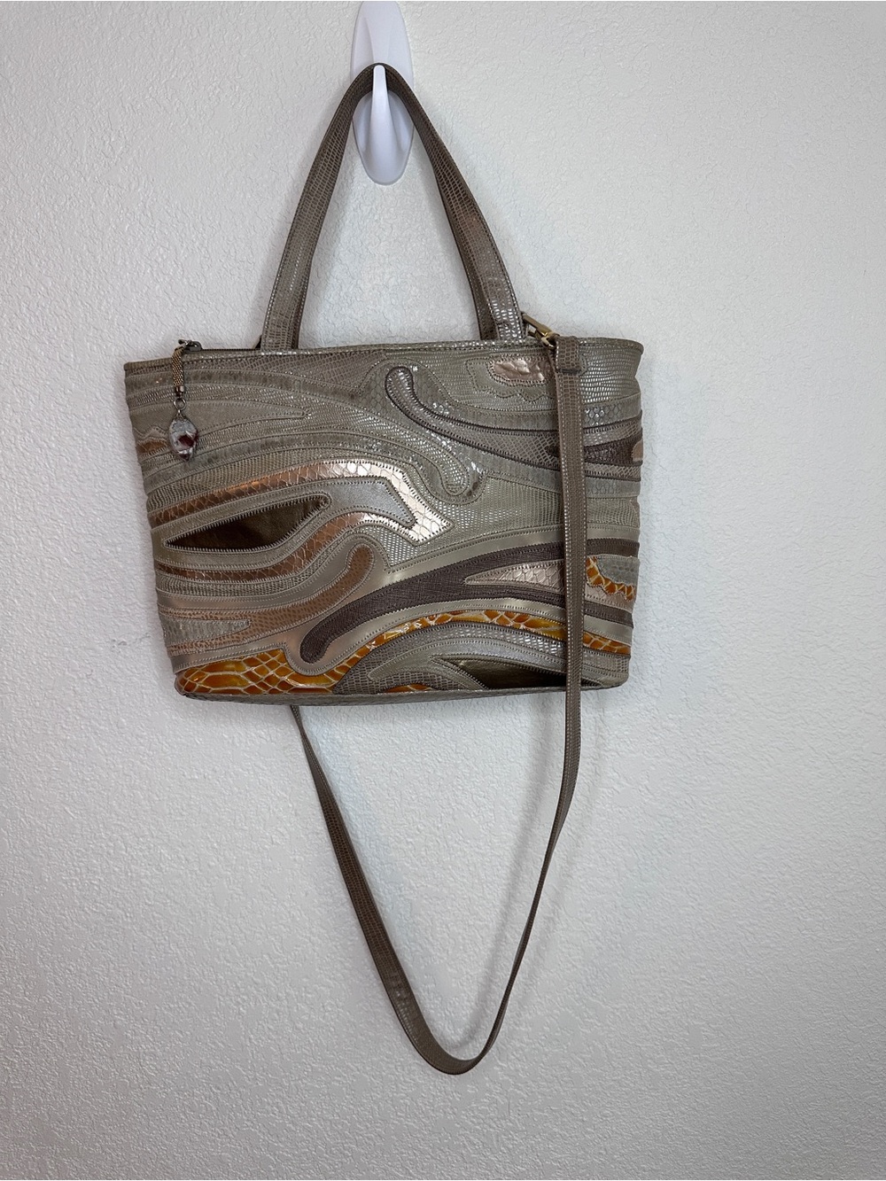 Vintage 80s/90s Sharif USA Leather Patchwork Reptile Texture purse golden era